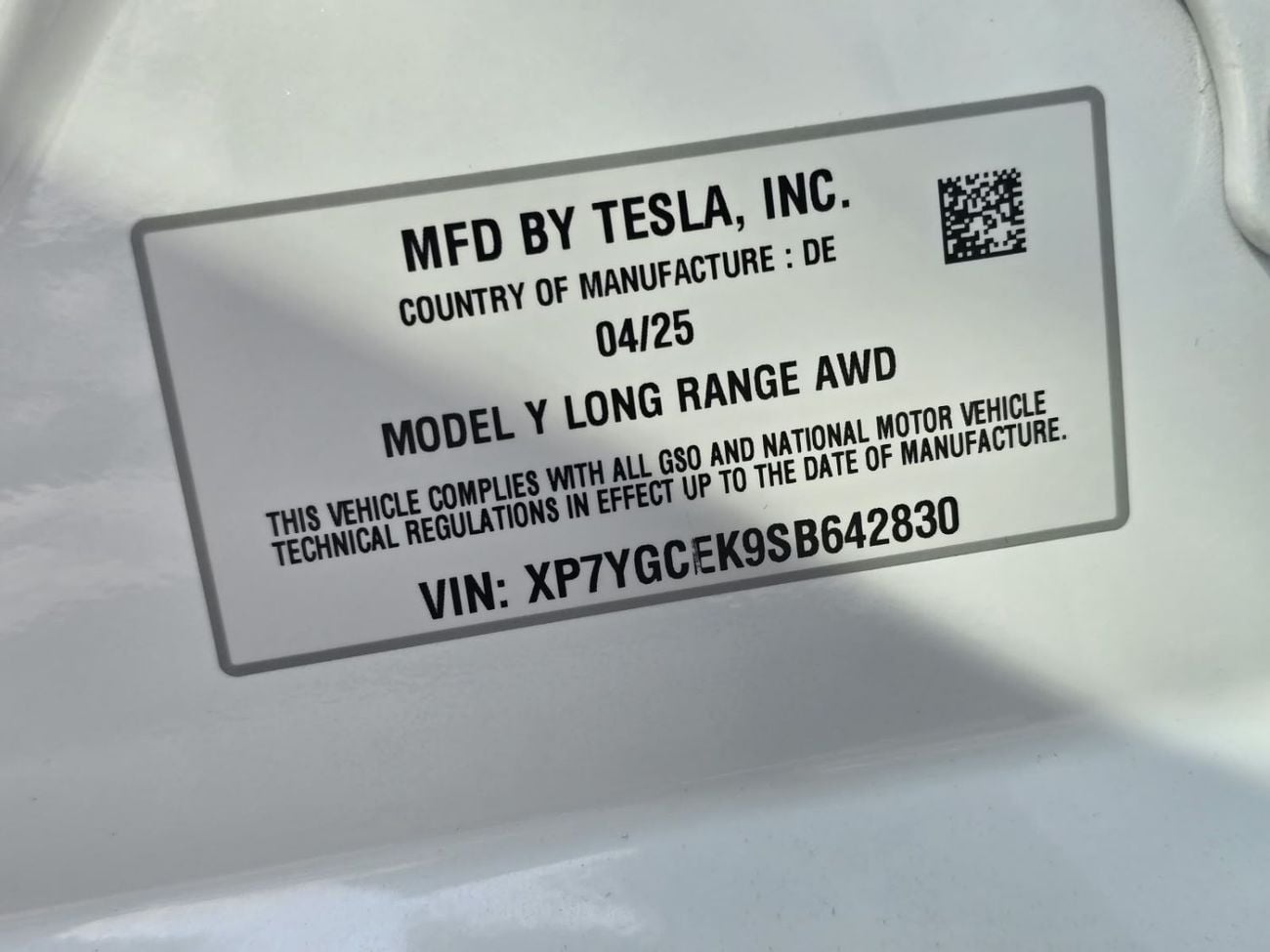 Tesla Model Y LONG RANGE TESLA MODEL Y LONG RANGE AWD PREMIUM 2025 GCC WITH 8 YEARS TESLA DUBAI AGENCY WARRANTY IN MINT COND