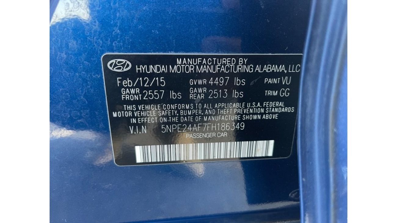 Hyundai Sonata Hyundai Sonata Se 2015 Blue 2.4L 4 vin: 5NPE24AF7FH186349  ( UAS_ SPEC) VERY GOOD CONDITION