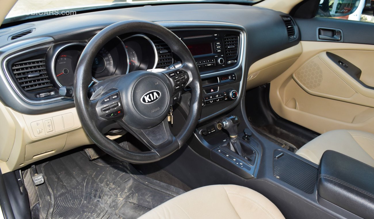 Kia Optima Gulf 2014 white color inside beige No. 2 wheels, cruise control, control wheels, sensors, in excelle