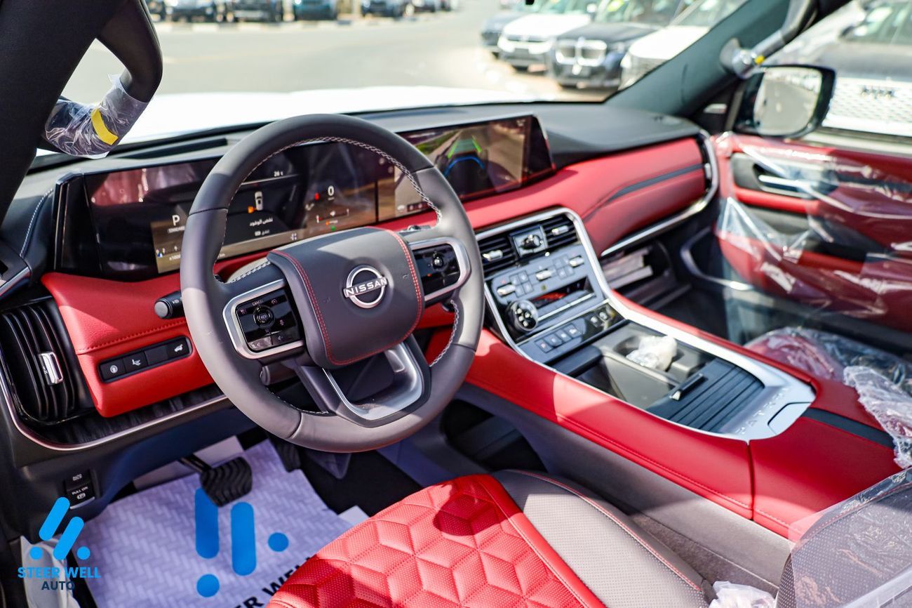 Nissan Patrol LE Platinum | GCC Specs | 3.5L Twin-Turbo V6 | AWD | 9AT | 8-Seater | Height Control | Red Interior
