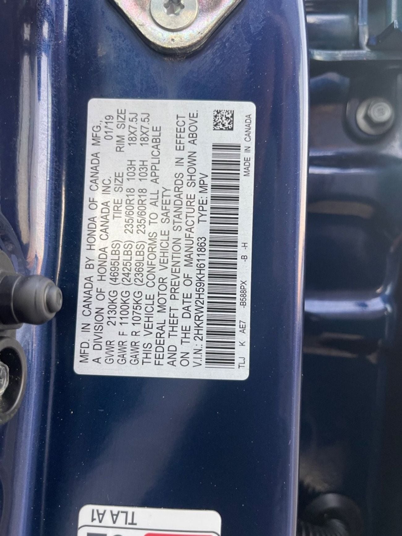 Honda CRV Touring 1.5L 2019 HONDA CRV AWD 1.5 v4 full option