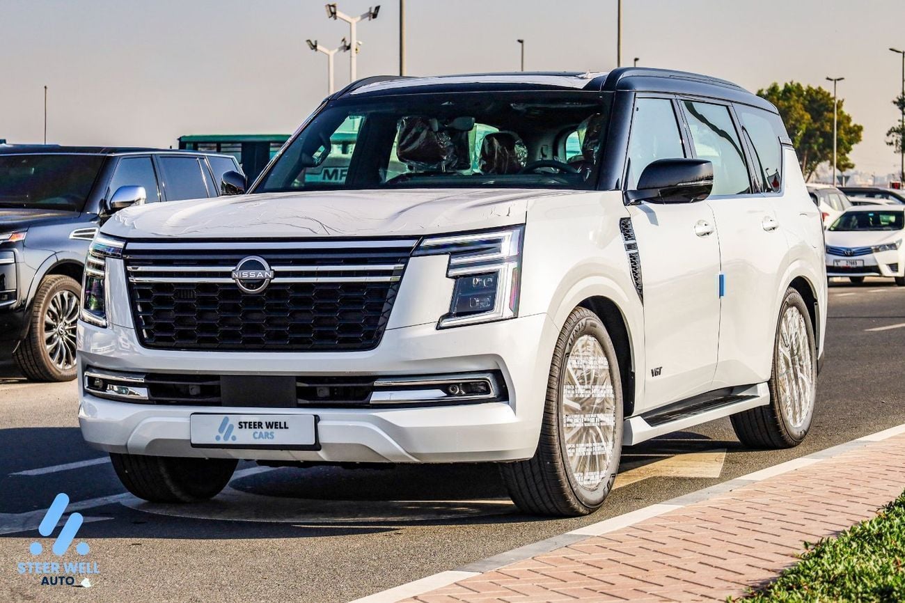Nissan Patrol LE Platinum 2026 | Twin-Turbo AWD | 9AT | 8-Seater | Dual-Tone Black Roof & White Body | Red Interio