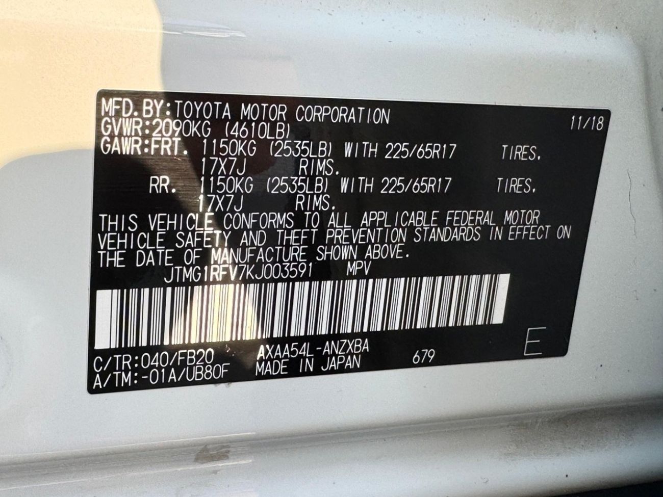 Toyota RAV4 2019 LE 4x4 LEATHER SEATS US SPEC