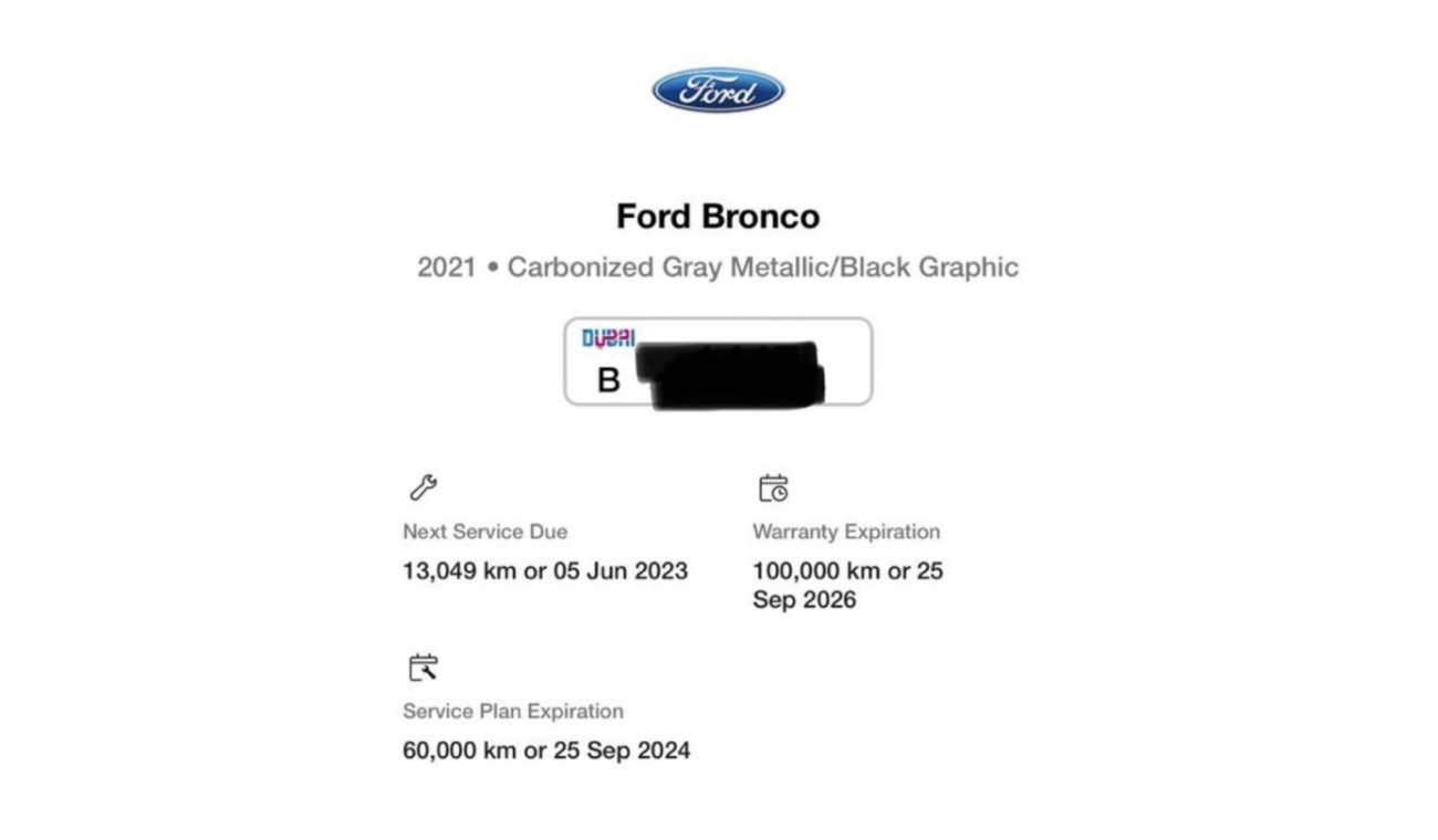 Ford Bronco (2021) 2.7L V6, GCC, UNDER WARRANTY +SERVICE CONTRACT FROM AL TAYER (Inclusive VAT)