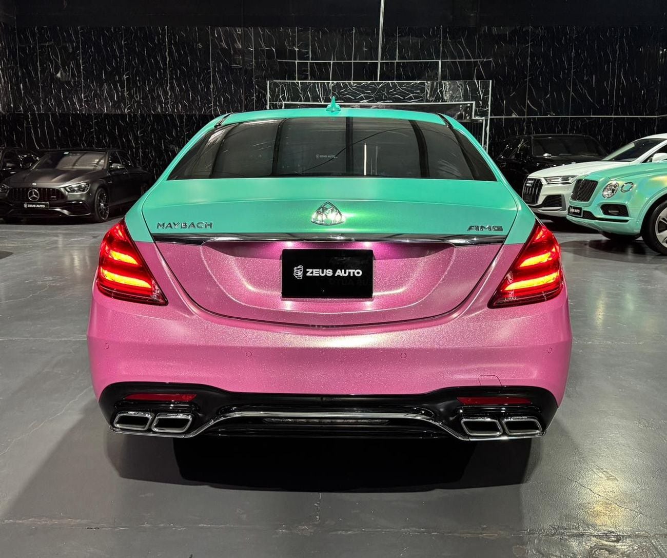 Mercedes Benz S63 AMG STD 4.0L V8 | Maybach Kit| Custom Tiffany green & glitter wrap/pink  finish