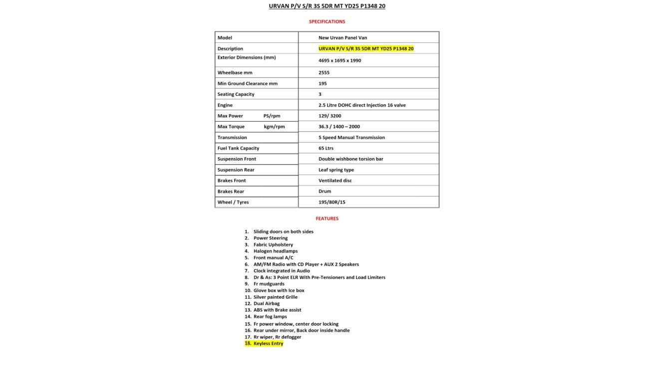 نيسان أورفان URVAN P / V S /R 35 5DR MT YD 25 P1348 20