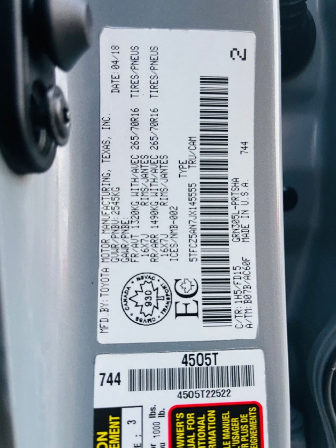 Toyota Tacoma 2018 TACOMA PUSH start 4X4