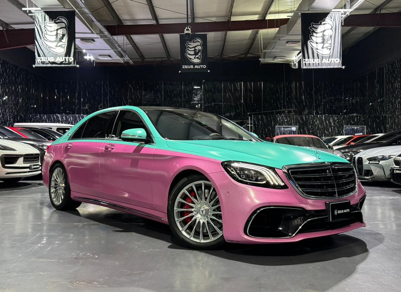 Mercedes Benz S63 AMG STD 4.0L V8 | Maybach Kit| Custom Tiffany green & glitter wrap/pink  finish