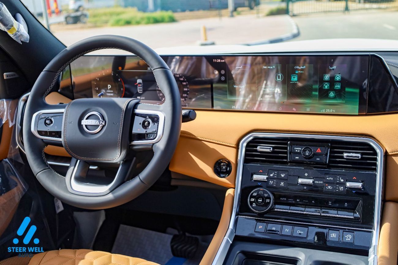 Nissan Patrol LE Platinum 2026 | Twin-Turbo AWD | 9AT | Dual-Tone White & Black | Tan Interior | Height-Control