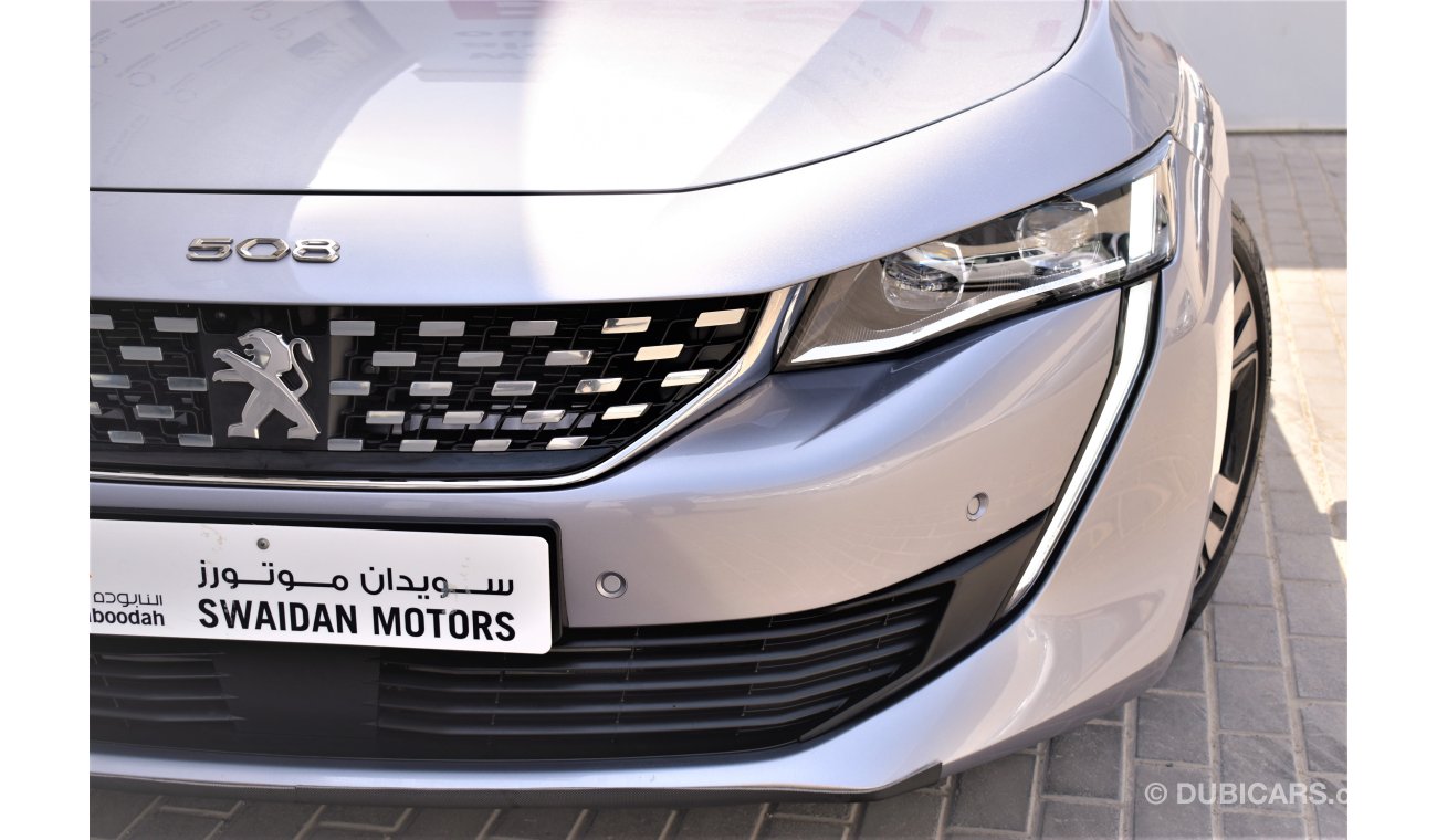 Peugeot 508 AED 2643 PM | 0% DP | GT R 1.6l GCC WARRANTY TO 2027 OR 100000KM