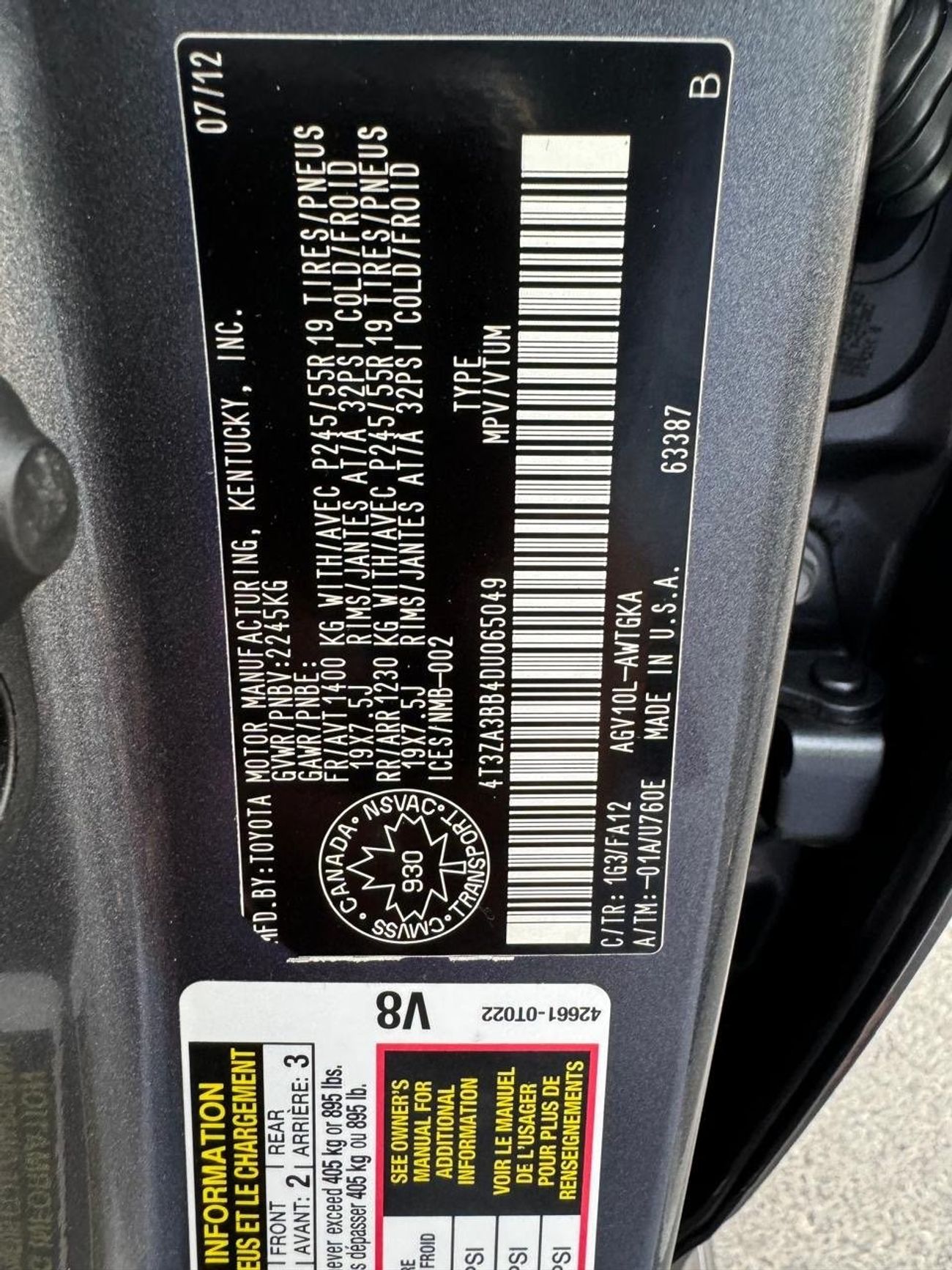 Toyota Venza 2013 KEY START CLEAN CAR 2.7L V4 CANADA SPEC