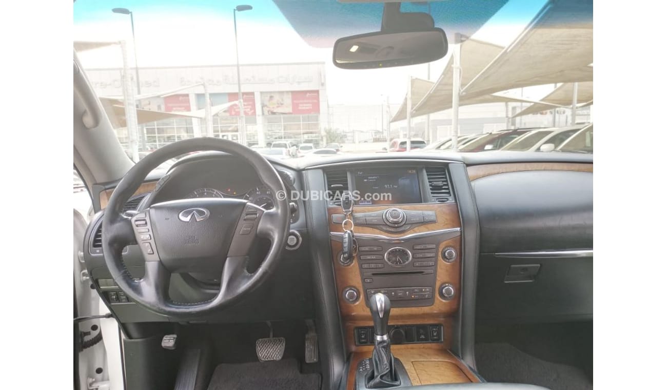 Infiniti QX56 Model 2011 imported, white color, leather opening, alloy wheels, sensors, speed stabilizer, in excel