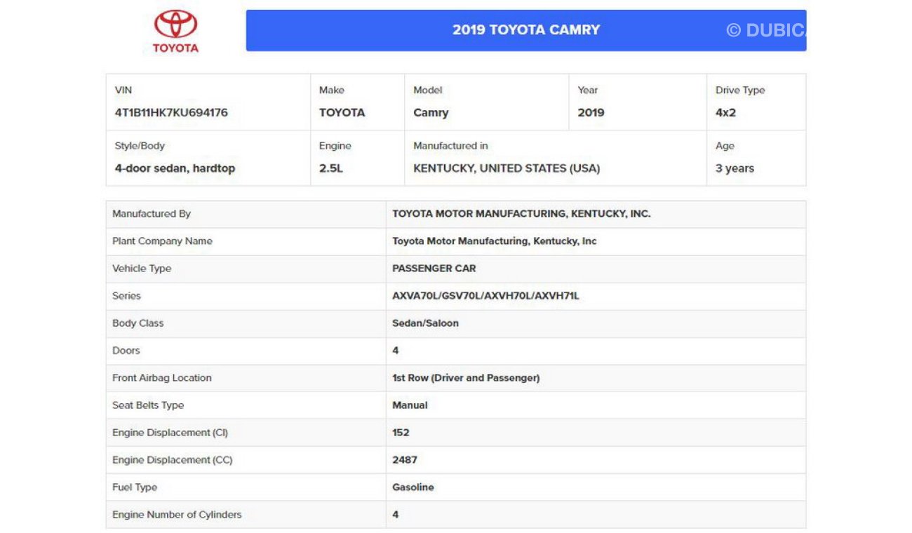 Toyota Camry SE 2.5L (LOT# 1393)