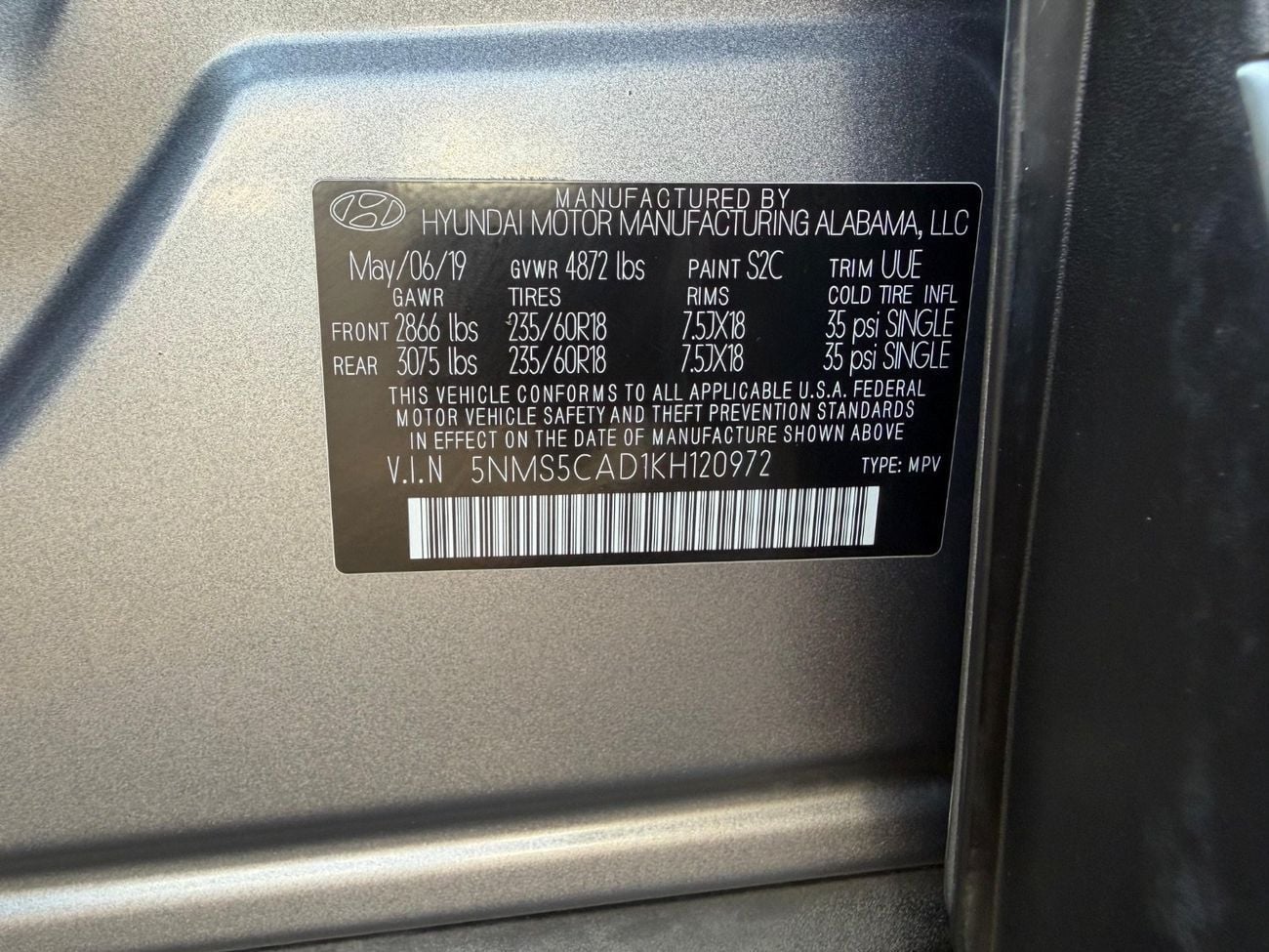 Hyundai Santa Fe STD (NON GCC) 2019 360 CAMERAS 2.4 AWD CANADA SPEC