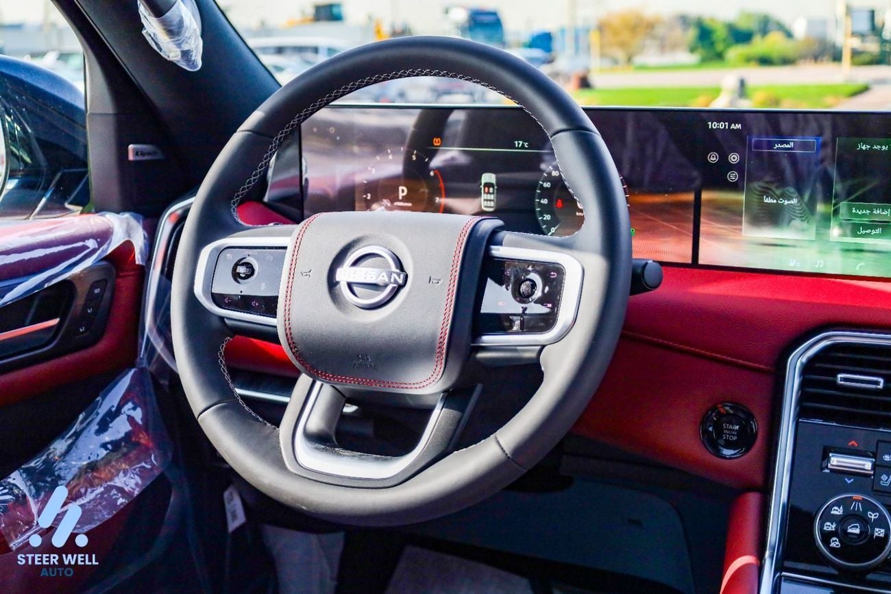 Nissan Patrol LE Platinum 2026 | Twin-Turbo AWD | 9AT | 8-Seater | Dual-Tone Black Roof & White Body | Red Interio