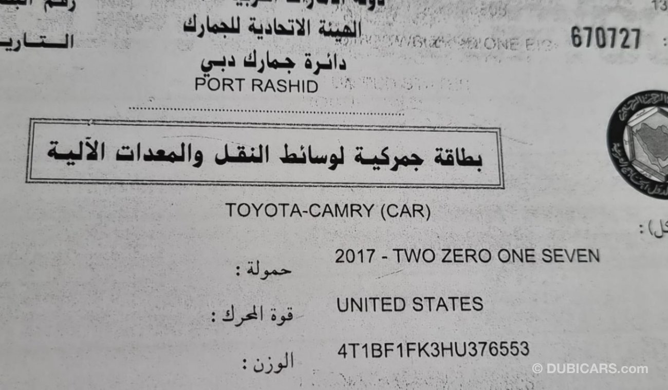 Toyota Camry SE 2017 AMERICAN SPECS REF#363