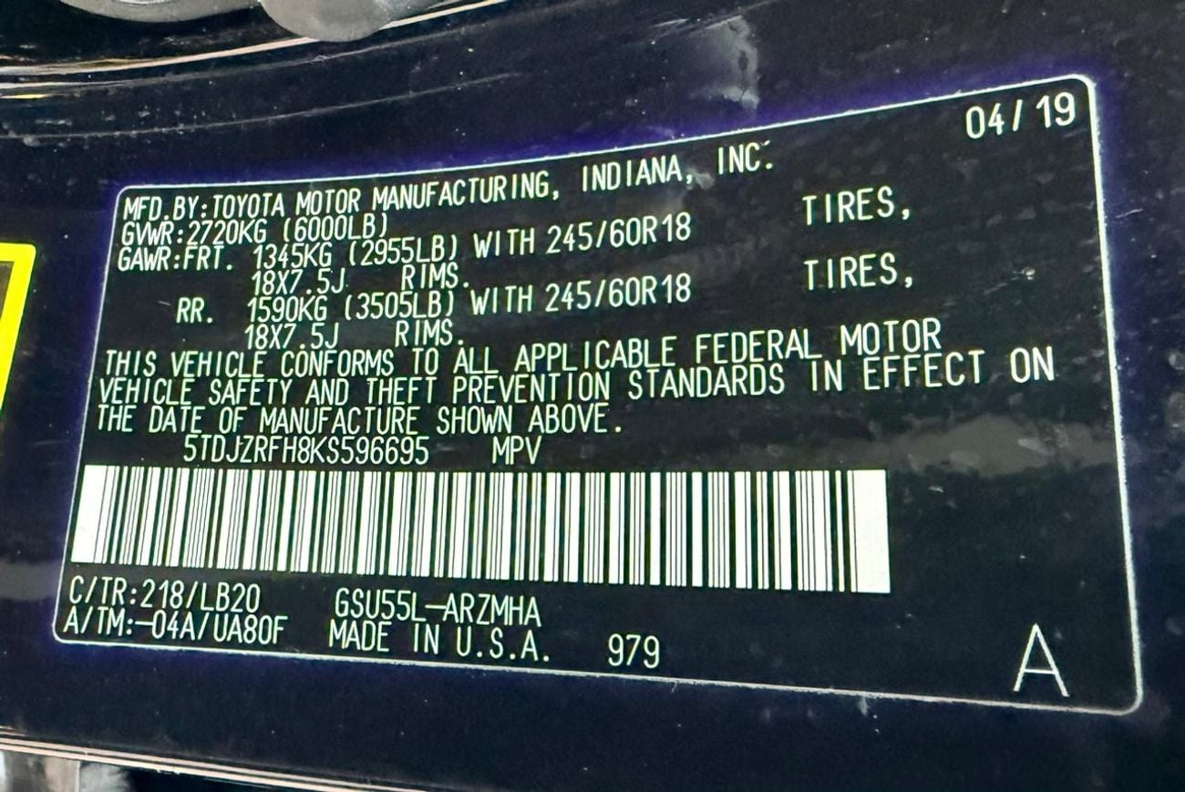 Toyota Highlander 2019 Toyota Highlander XLE 4x4 AWD Full Option