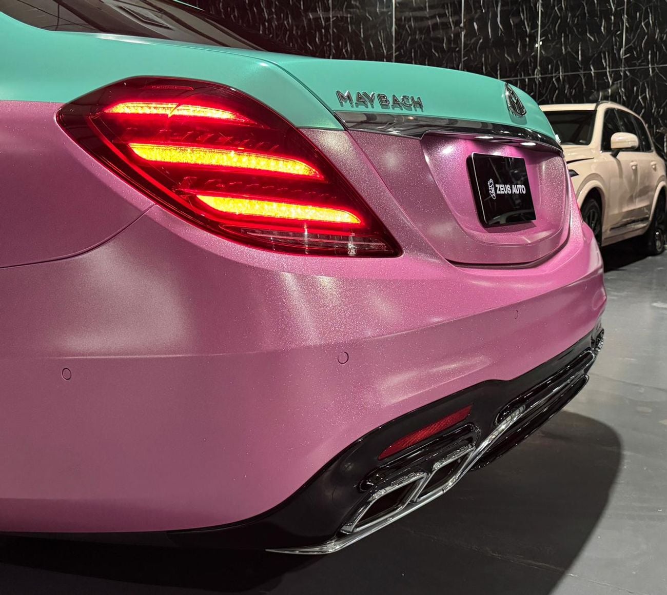 Mercedes Benz S63 AMG STD 4.0L V8 | Maybach Kit| Custom Tiffany green & glitter wrap/pink  finish