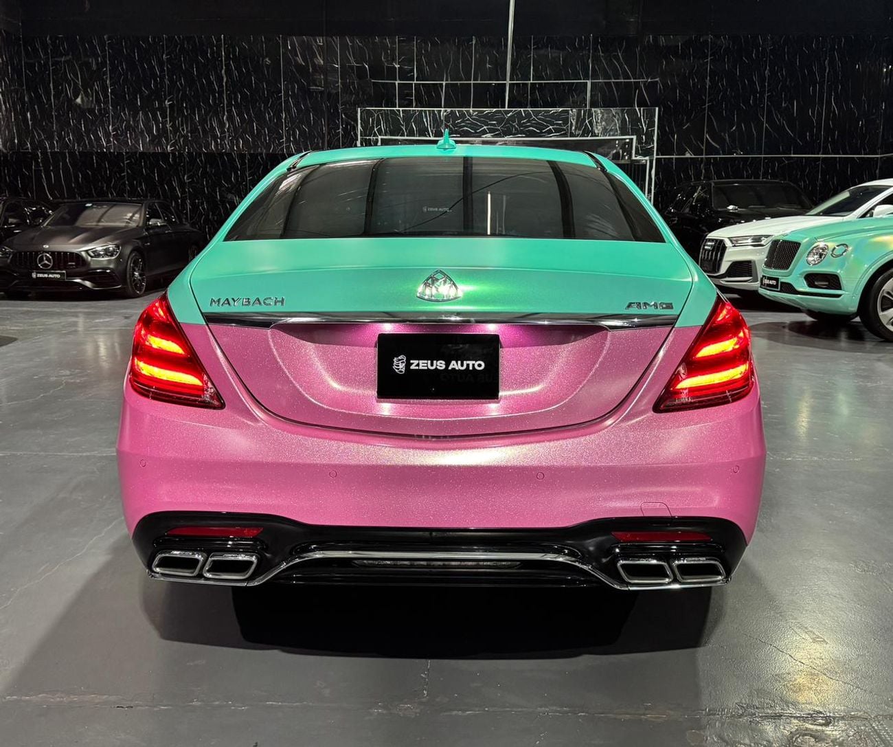 Mercedes Benz S63 AMG STD 4.0L V8 | Maybach Kit| Custom Tiffany green & glitter wrap/pink  finish