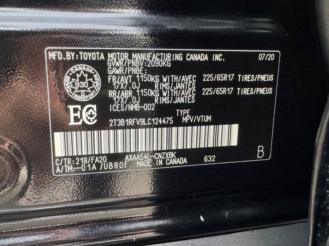 Toyota RAV4 2020 LE AWD CANADA SPEC