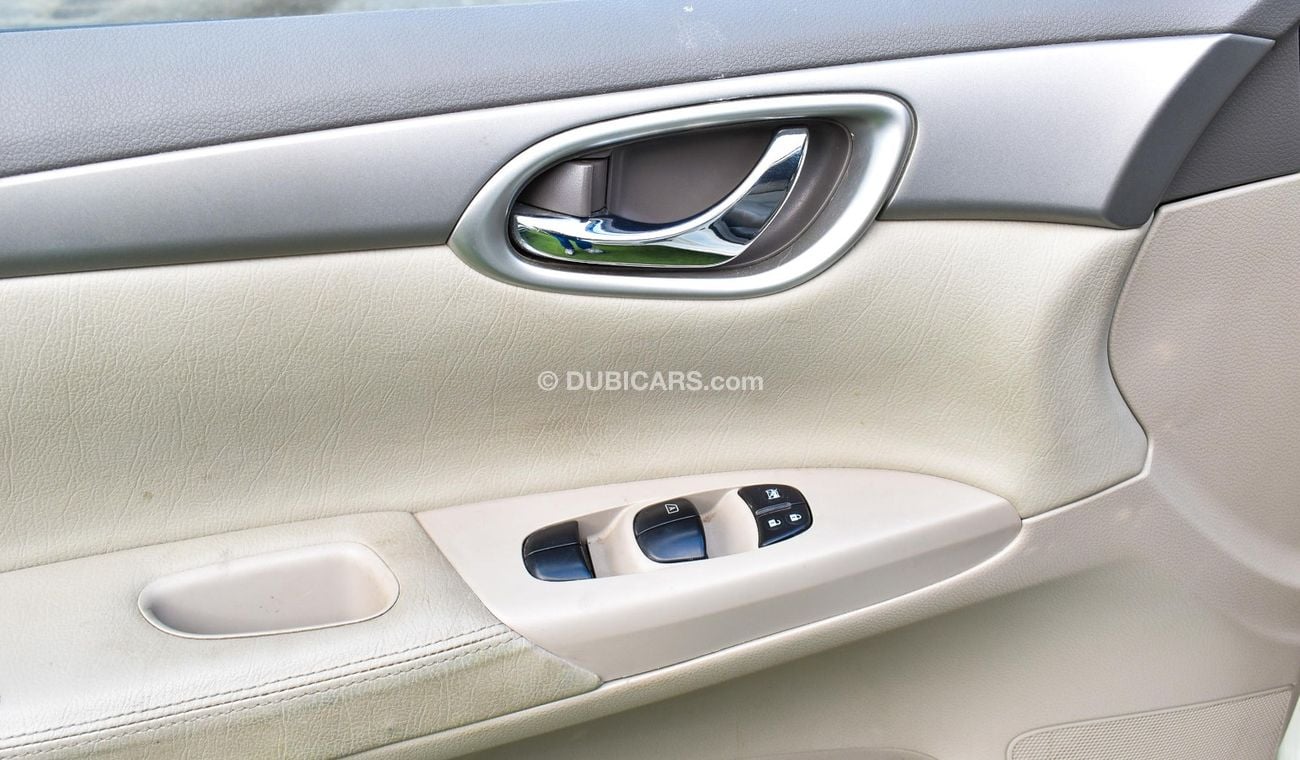 Nissan Sentra GCC, 2016 model, without accidents, white color, beige leather interior, Android screen, rear camera