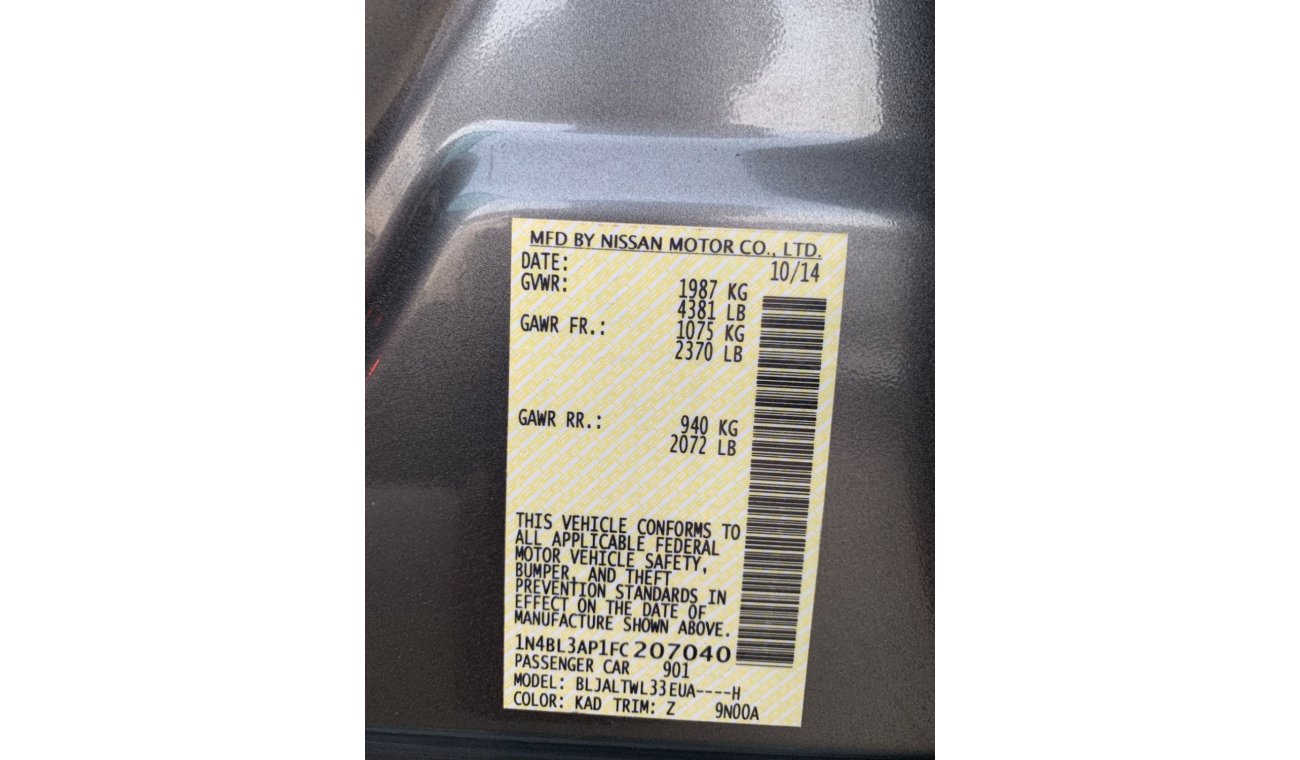 Nissan Altima SL SL 2015 Full Option American Specs V6 Ref#308