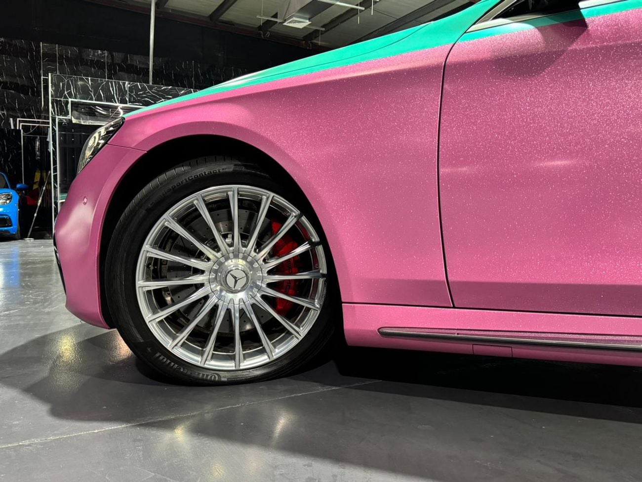 Mercedes Benz S63 AMG STD 4.0L V8 | Maybach Kit| Custom Tiffany green & glitter wrap/pink  finish