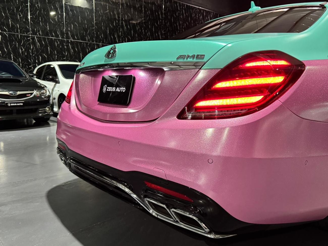 Mercedes Benz S63 AMG STD 4.0L V8 | Maybach Kit| Custom Tiffany green & glitter wrap/pink  finish