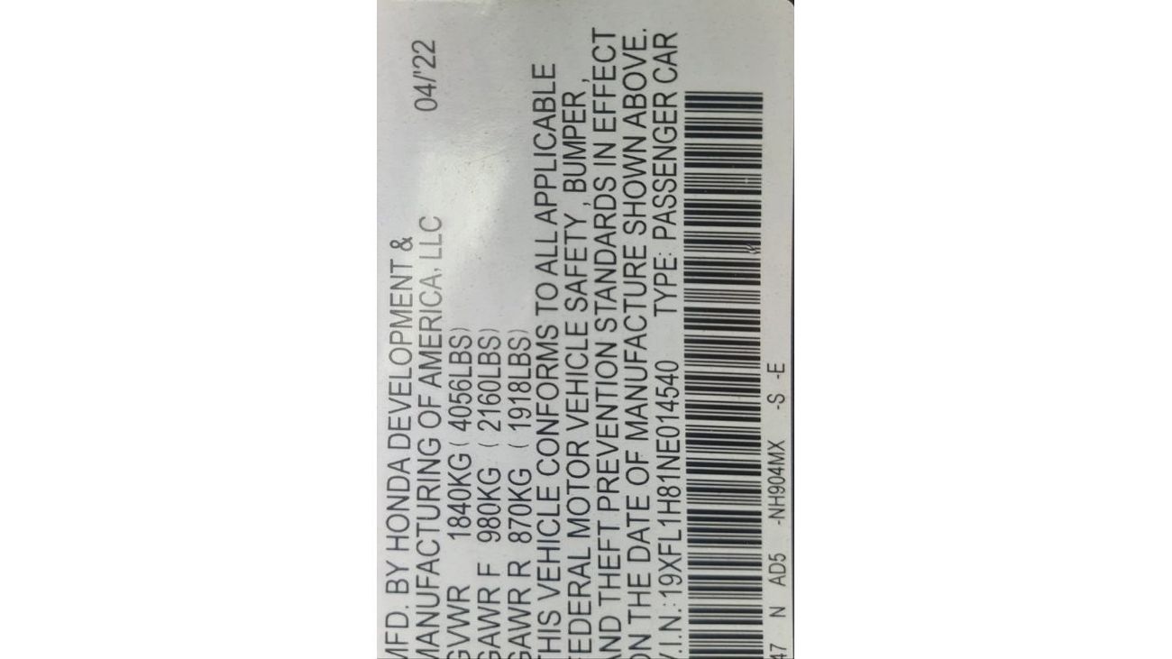 هوندا سيفيك Honda Civic  Model 2022   1,5   USA Excellent Condition