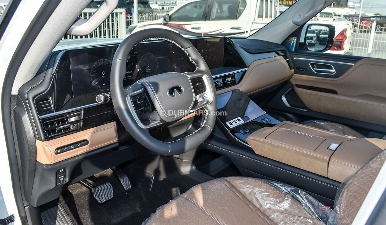 Infiniti QX80 3.5TT 2025 Infiniti QX80  Automatic transmission 6 cylinder engine 22″ wheels  tan interior