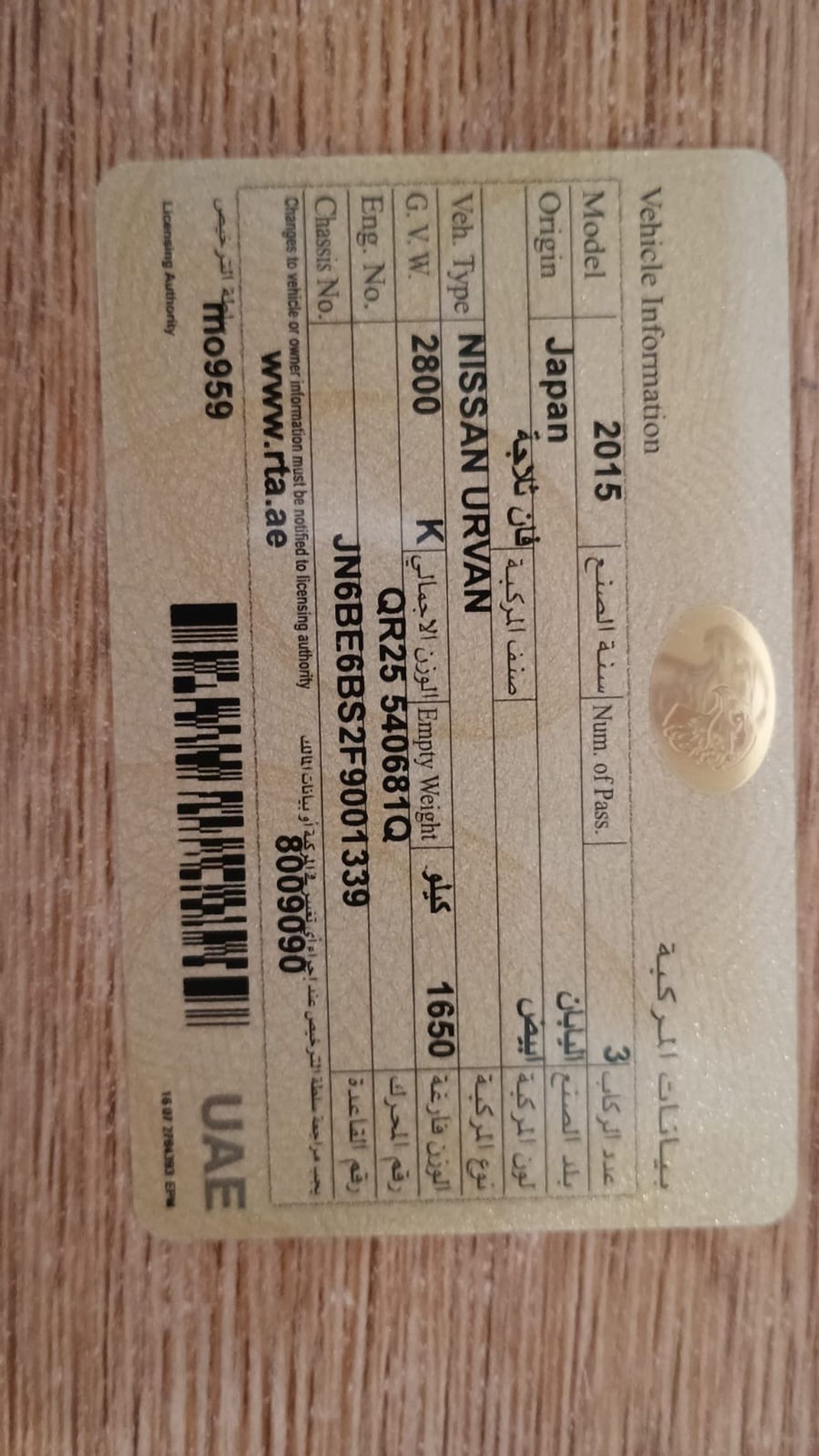 نيسان أورفان 3-Seater Manual (5-Door)