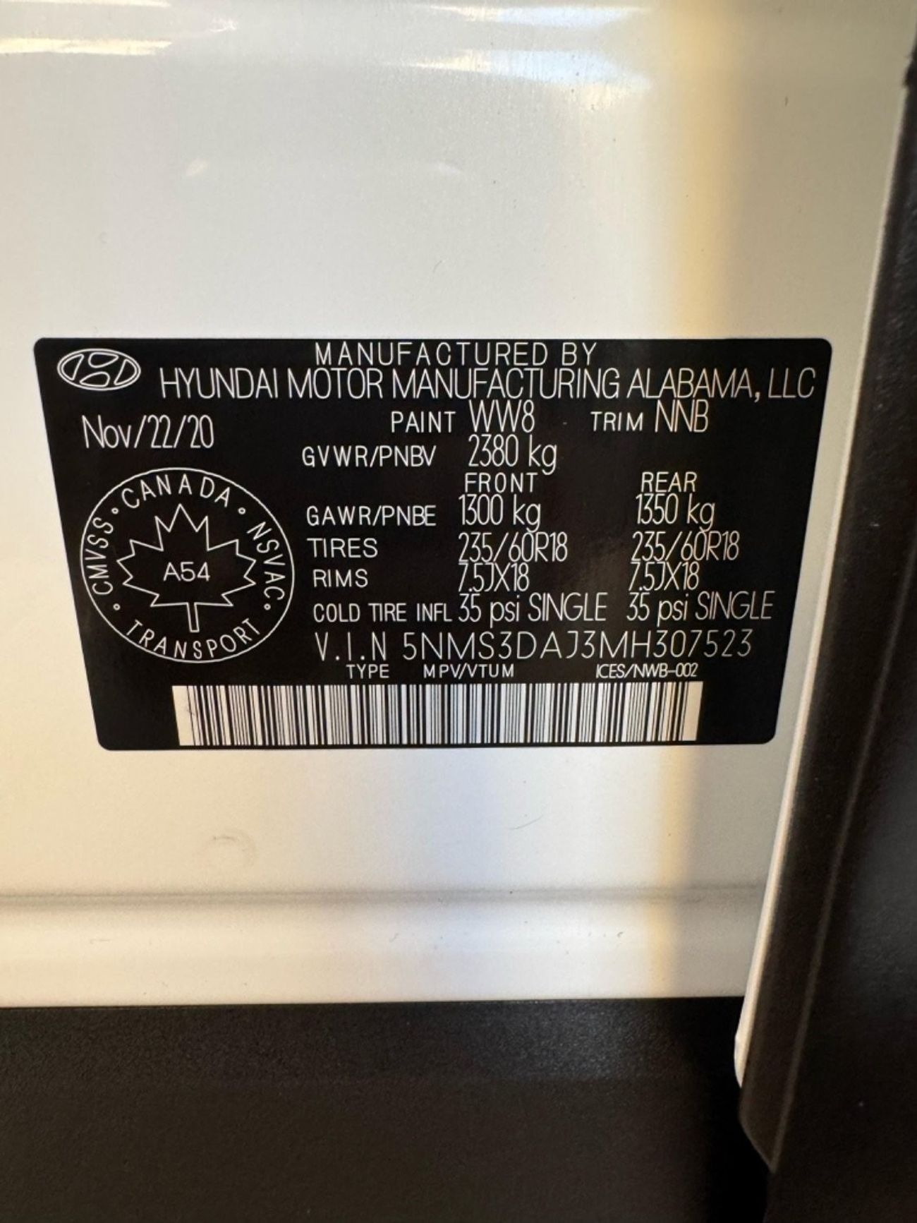 Hyundai Santa Fe 2021 LIMITED PUSH START 2.4L CANADA SPEC