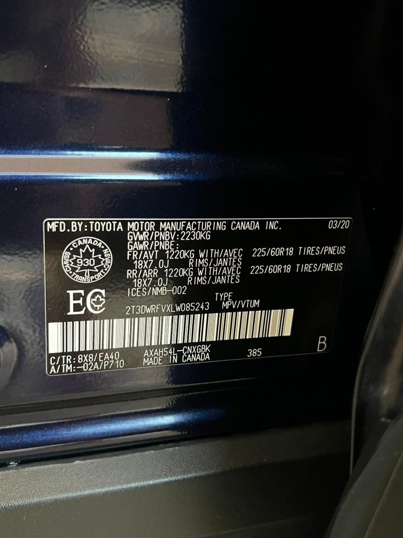 Toyota RAV4 2020 HYBRID LIMITED 360 CAMERA PANORAMA CANADA SPEC