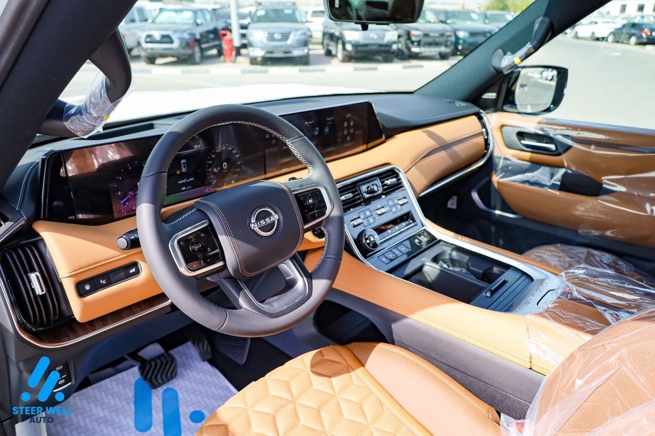 نيسان باترول LE Platinum 2026 | V6 AWD | 9AT | Dual-Tone W&B | Tan Interior | Height-Control | EXPORT ONLY