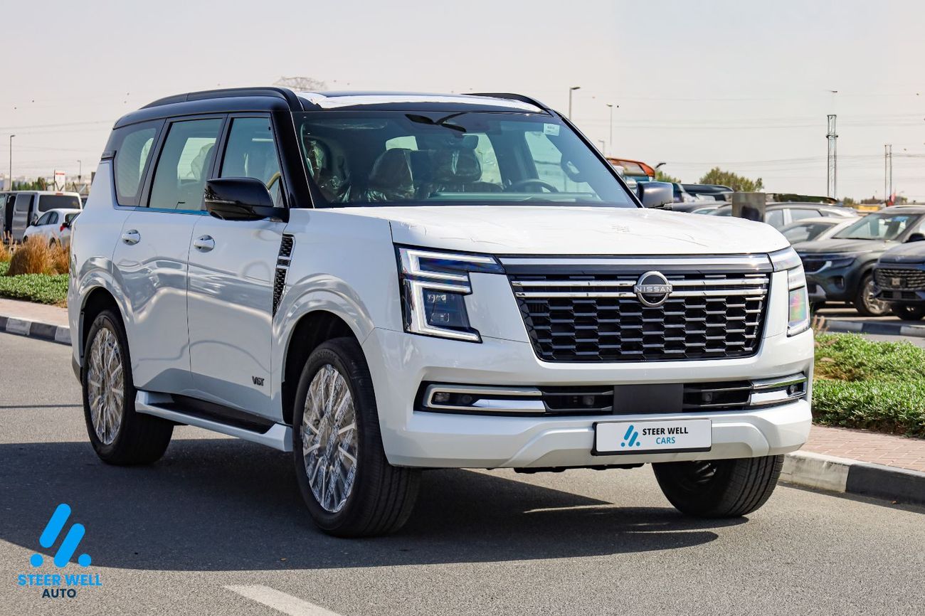 نيسان باترول LE Platinum 2026 | Twin-Turbo AWD | 9AT | Dual-Tone White & Black | Tan Interior | Height-Control