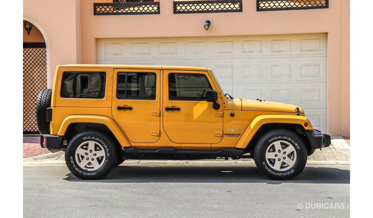 Jeep Wrangler Sahara Unlimited 2015 GCC Warranty with Zero Down-Payment.