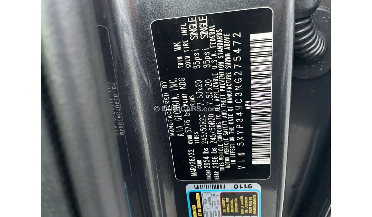 Used Kia Telluride 2022 Model Sunroof, Push button and trunk automatic