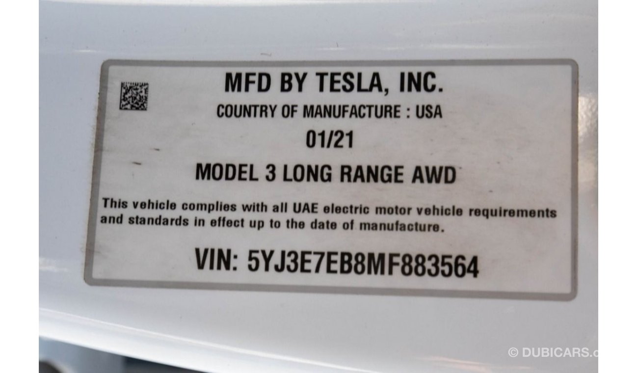 Tesla Model 3 TESLA Model 3 Long Range Dual Motor GCC 2021 Full Option