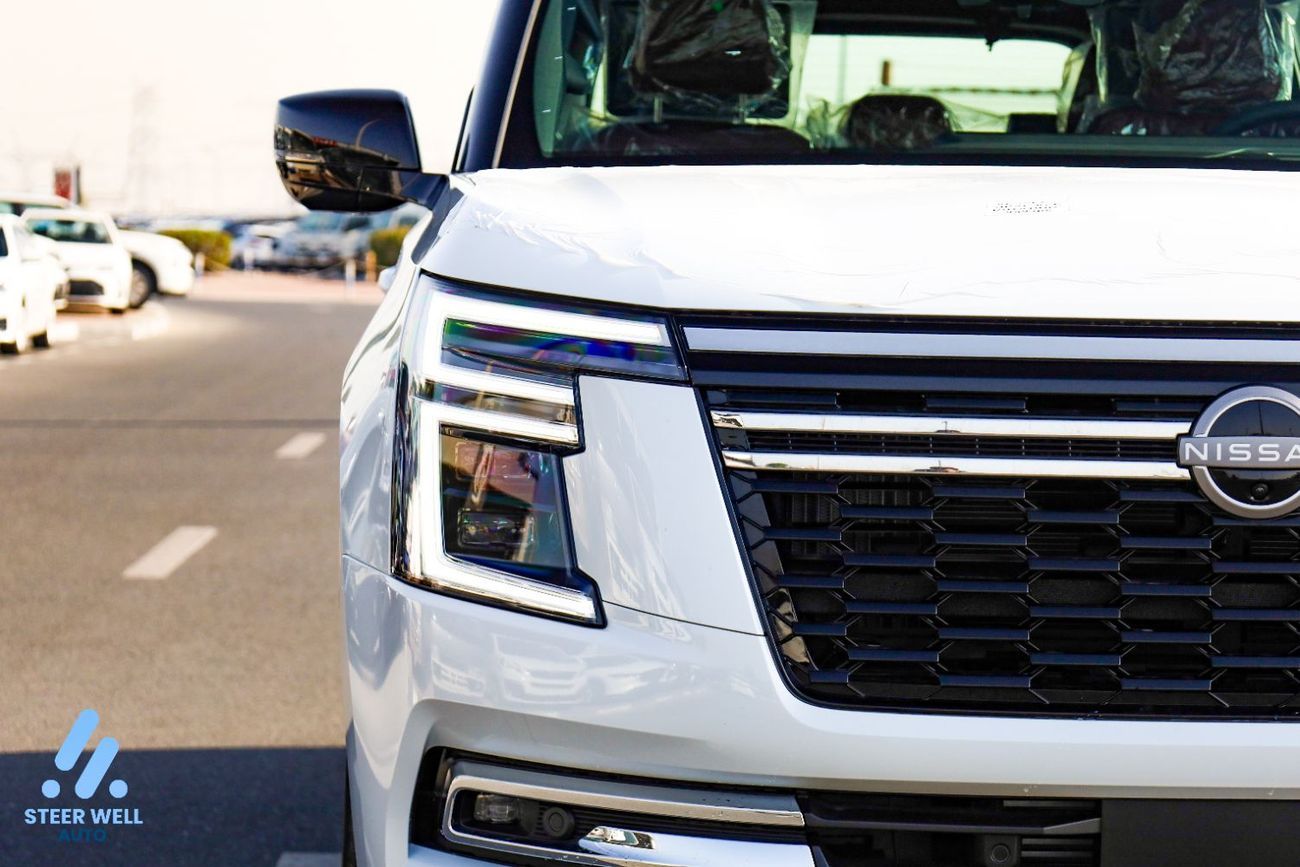 نيسان باترول LE Platinum 2026 | Twin-Turbo AWD | 9AT | 8-Seater | Dual-Tone Black Roof & White Body | Red Interio