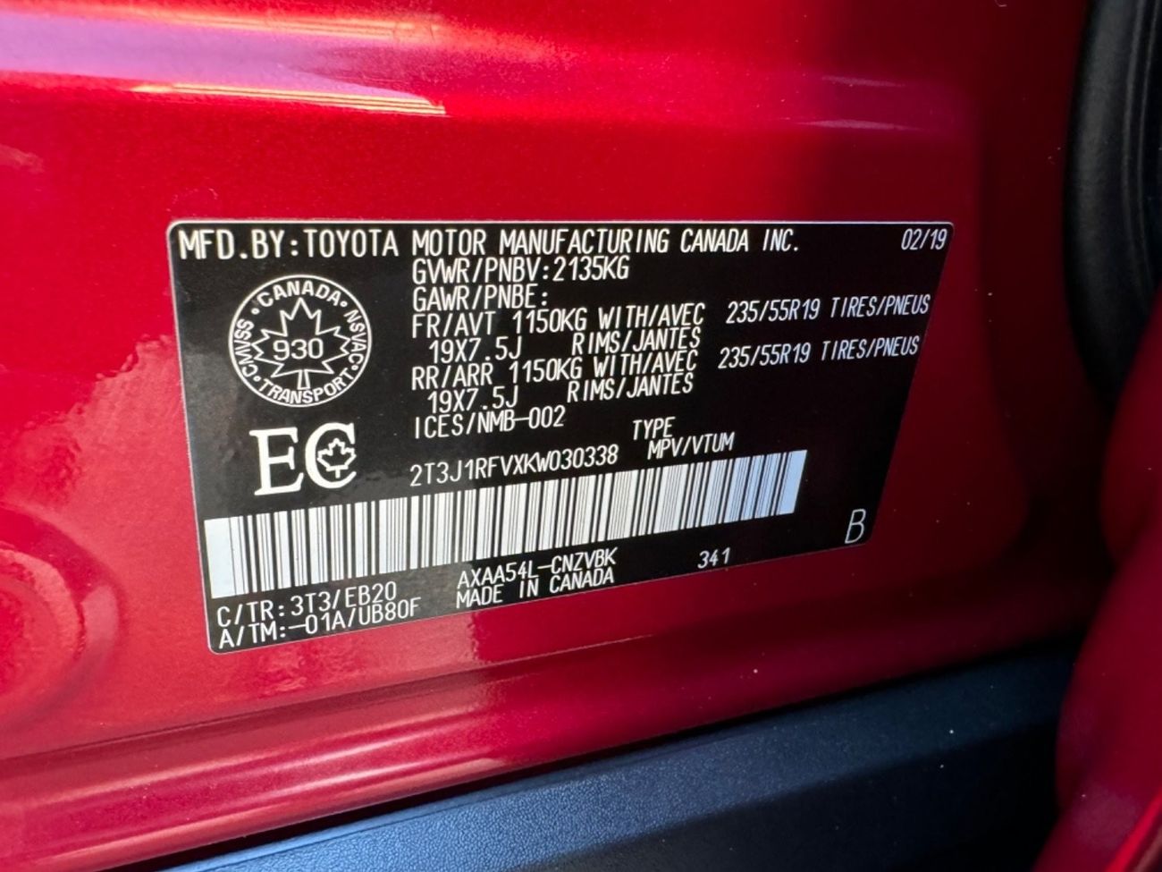 Toyota RAV4 2019 ADVENTURE TRAIL FULL OPTION 4x4 CANADA SPEC