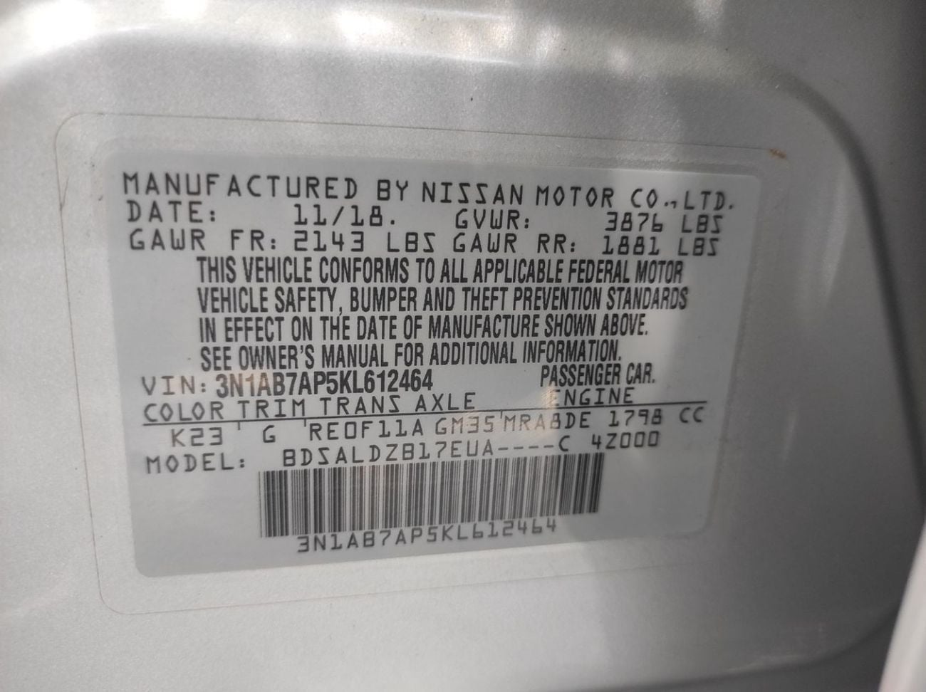 Nissan Sentra SV (NON GCC) S 1.6L (110 HP) Nissan Sentra 2019 isa Full automatic