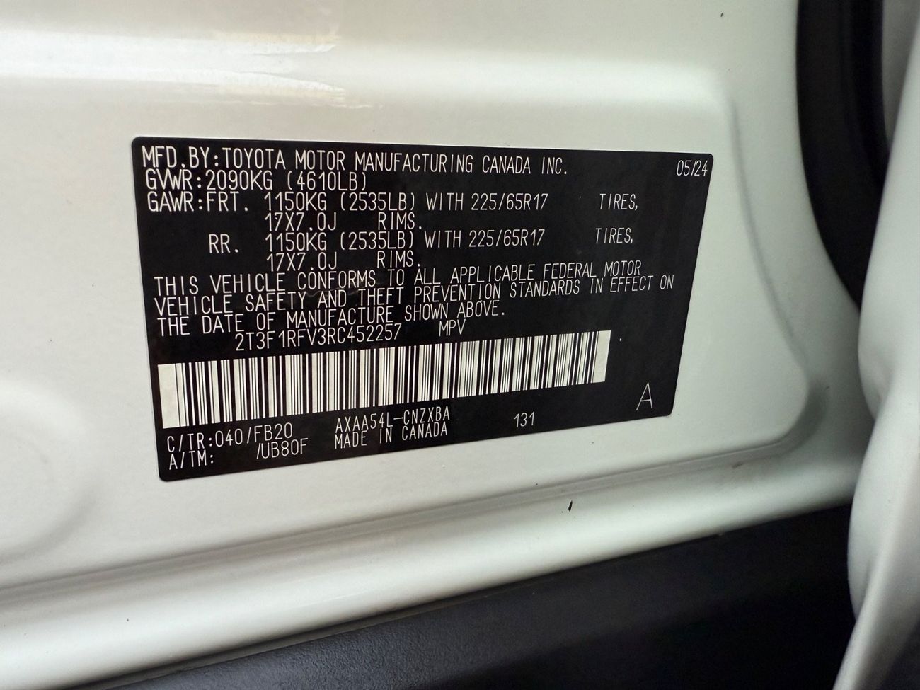 تويوتا راف ٤ 2024 XLE 4WD LEATHER SEATS 2.5 CANADA SPEC