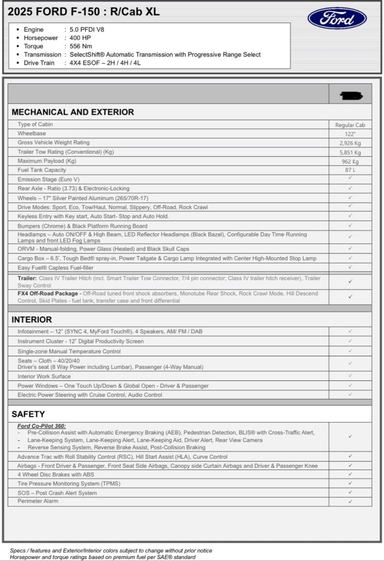 Ford F-150 XL REG/CAB FX4