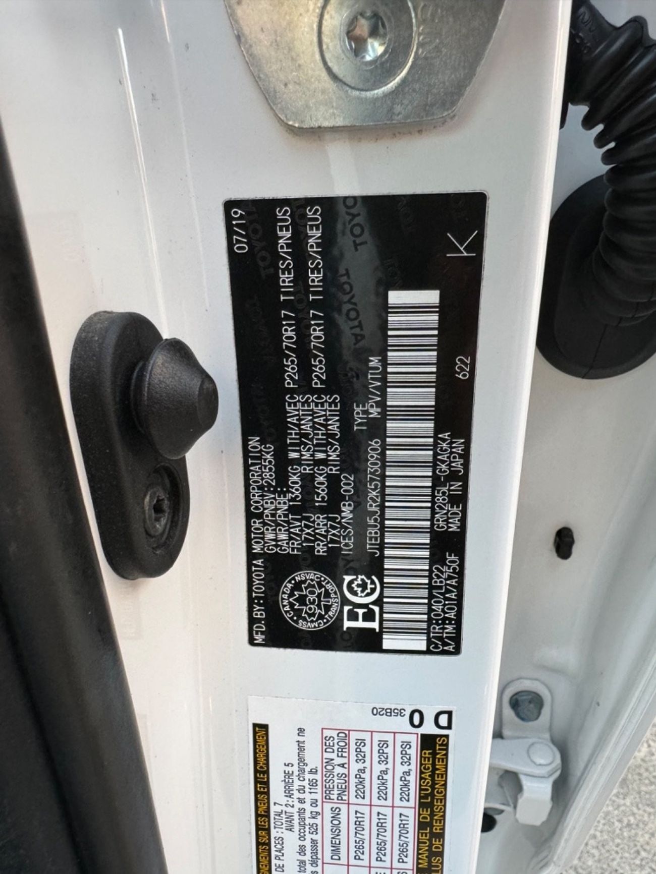 Toyota 4Runner 2019 SR5 PREMIUM 7 SEATS SUNROOF 4x4 CANADA SPEC