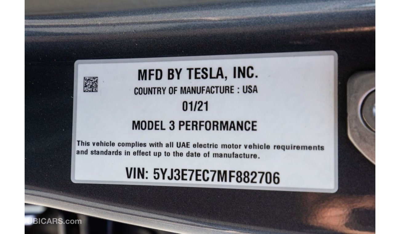 Tesla Model 3 TESLA 3 PERFORMANCE Dual Motor 2021 ,GCC Full Options