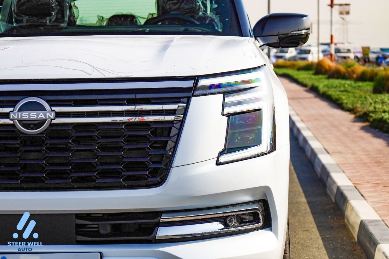 نيسان باترول LE Platinum 2026 | Twin-Turbo AWD | 9AT | 8-Seater | Dual-Tone Black Roof & White Body | Red Interio