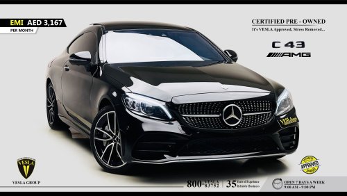 Mercedes-Benz C 43 AMG ///AMG + COUPE + V6 TURBO + SPORT INTERIOR + CAMERA 360° + BLACK EDITION / UNLIMITED KMS WARRANTY