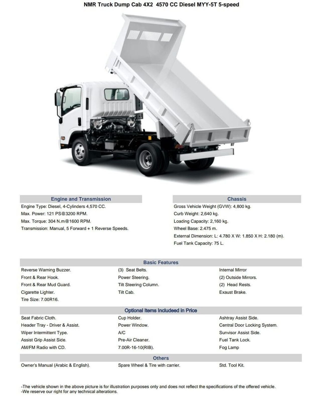 Isuzu NMR ISUZU NMR DUMP TRUCK, 4570 CC 4-CYLINDER DIESEL ENGINE, MODEL 2025, GVW 4800KG