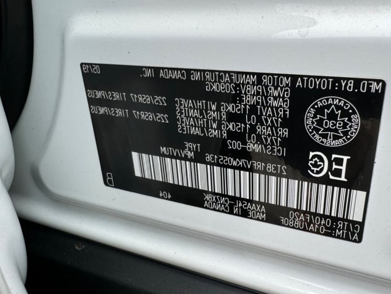 Toyota RAV4 LE 2019 KEY START 4x4 CANADA SPEC