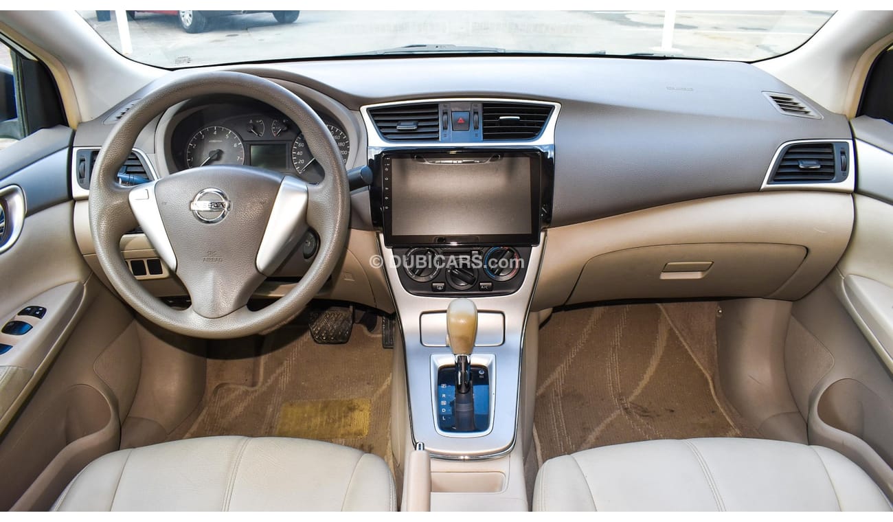 Nissan Sentra GCC, 2016 model, without accidents, white color, beige leather interior, Android screen, rear camera